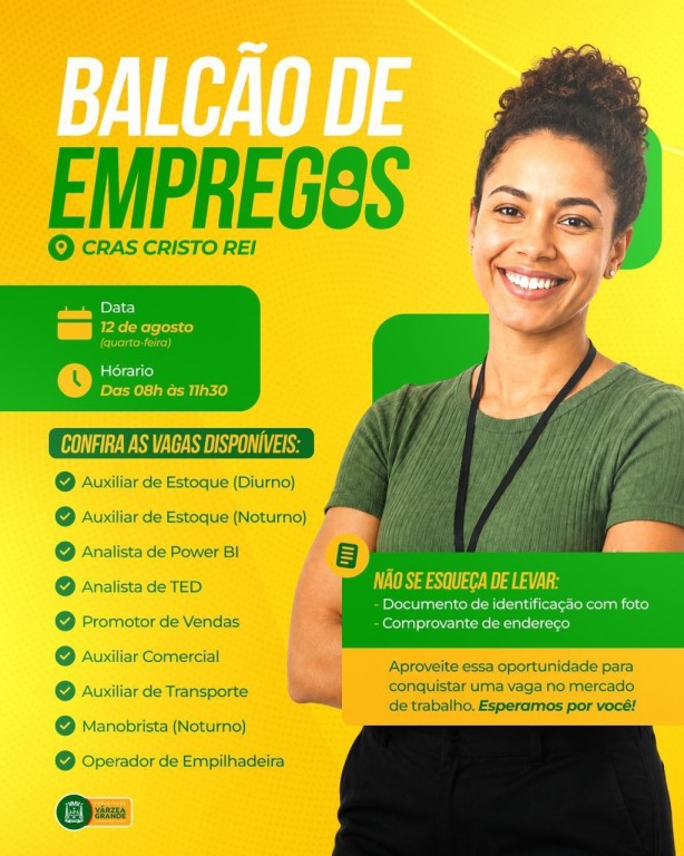 CRAS Cristo Rei e Sine de VG ofertam 470 vagas de emprego nesta quarta-feira (12)