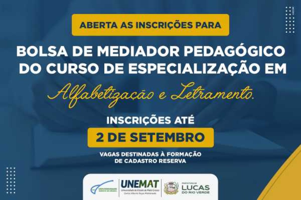 UAB/Unemat abre inscrições para bolsa de mediador pedagógico em curso de especialização em Alfabetização e Letramento