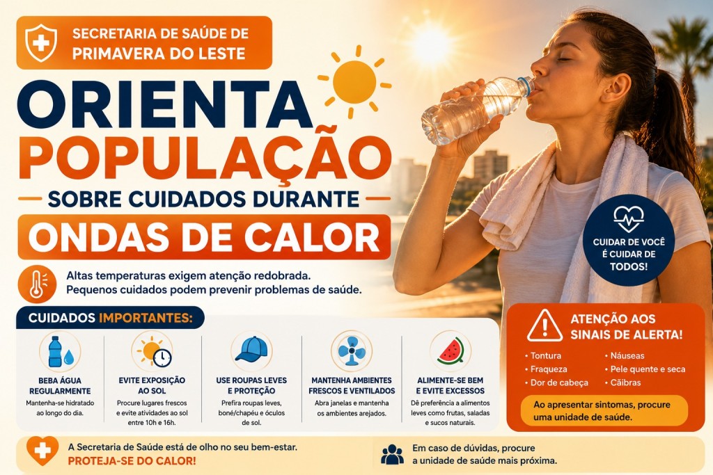 Secretaria de Saúde de Primavera do Leste orienta população sobre cuidados durante ondas de calor