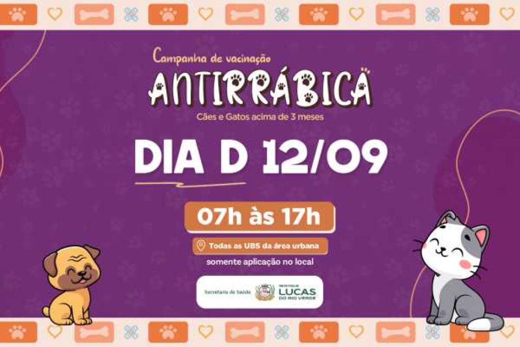 Sábado (12) tem Dia "D" de Vacinação Antirrábica em todas as UBSs